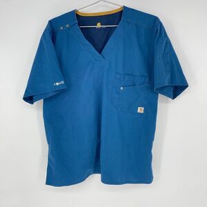 Carhartt Force Scrub Top Mens Small Blue V Neck Short Sleeve Work Shirt